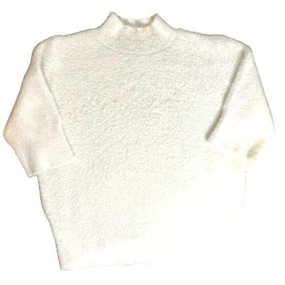 Bailey 44 white fuzzy short sleeved cropped mock neck sweater. Size L - Picture 1 of 3